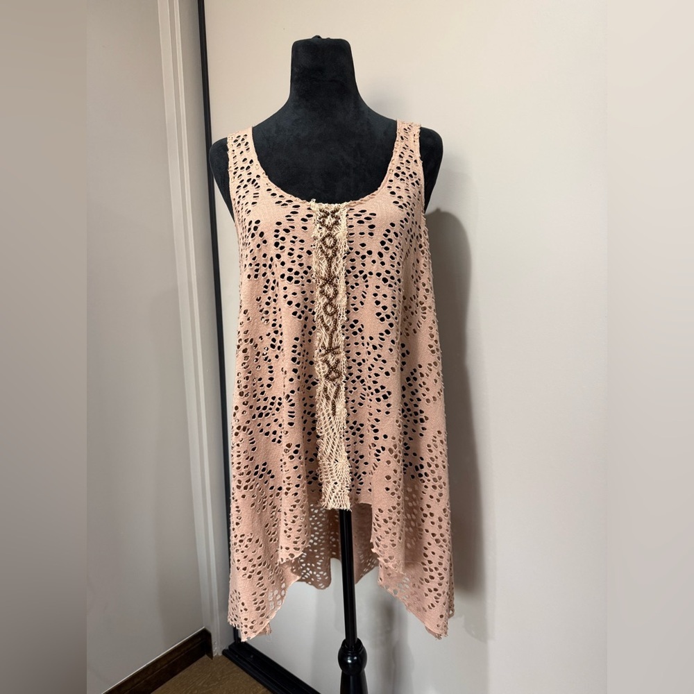 Free People Beige Lace Tunic Tank Top – Boho Festival Style